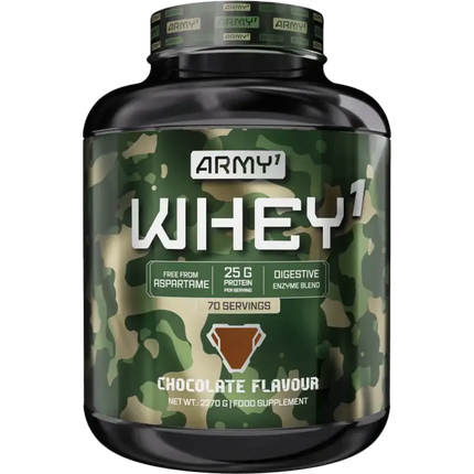ARMY1 WHEY 1 Chocolat - Protéine de lactosérum 2,270 kg, 25 g de protéines par dose pour la musculation et la récupération.