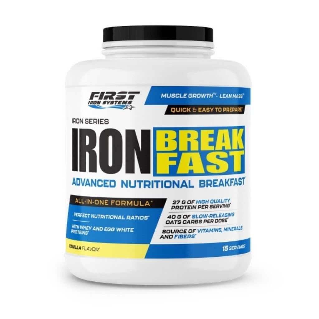 Iron Breakfast Saveur Vanille - First Iron Systems | Petit-déjeuner complet et équilibré, riche en protéines, fibres et vitamines pour une énergie durable.
