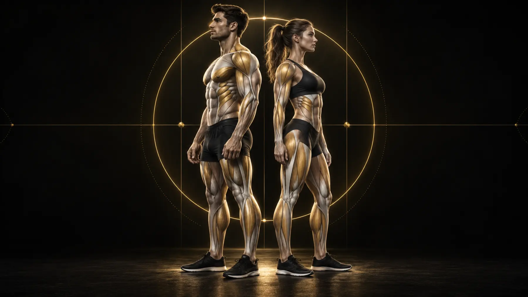 Illustration anatomique des principaux groupes musculaires chez l’homme et la femme