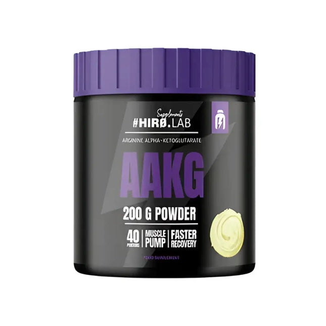 AAKG Hiro.Lab 200g Saveur Citron - Booster d'oxyde nitrique pour améliorer la congestion musculaire et l'endurance. Formule avancée avec L-Arginine Alpha-Cétoglutarate.