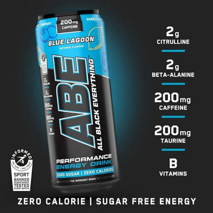 ABE Drink Pre-Workout 330ml Applied Nutrition saveur Blue Lagoon - Pré-workout haute performance avec taurine et citrulline