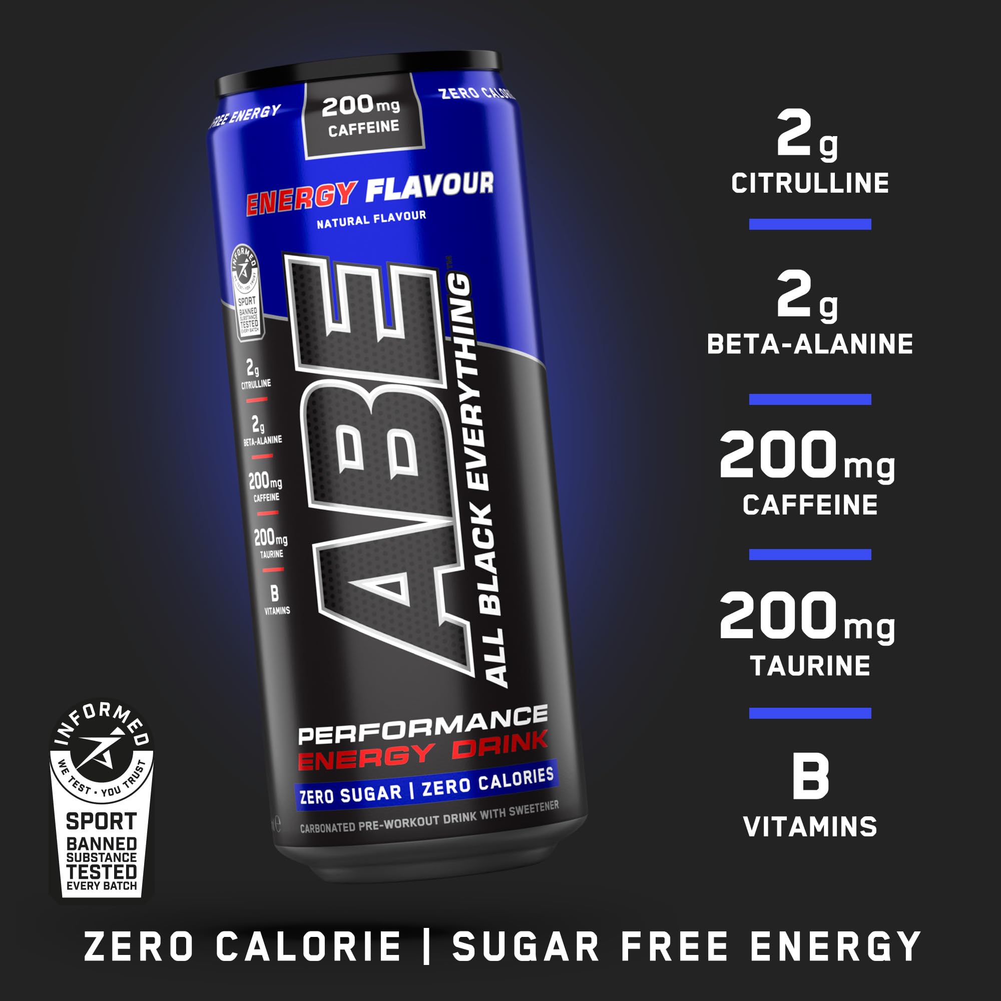 ABE Drink Pre-Workout 330ml Applied Nutrition saveur Energy - Boisson énergisante avec caféine, citrulline et bêta-alanine