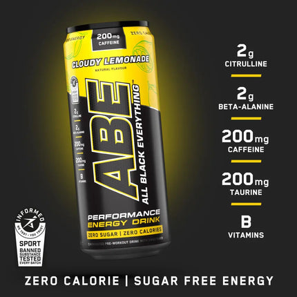 ABE Drink Pre-Workout 330ml Applied Nutrition saveur Cloudy Lemonade - Boisson énergisante sans sucre goût limonade