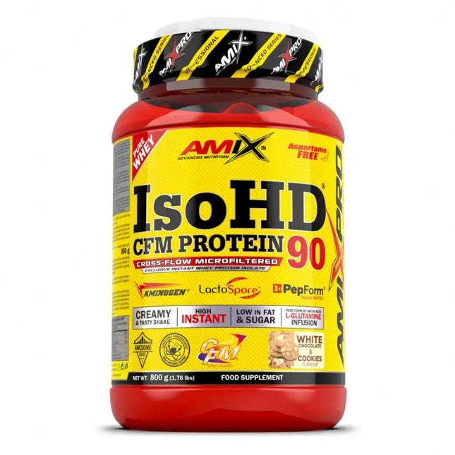 AmixPro IsoHD 90 CFM Protein 800 g saveur White Chocolate & Cookies – isolat de whey premium CFM riche en protéines, faible en sucres et graisses