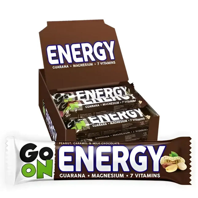 GO ON Energy Bar Peanut Caramel 50g – Boîte de 24 barres énergétiques au guarana, maGO ON Energy Bar Peanut Caramel 50g – Boîte de 24 barres énergétiques au guarana, magnésium et vitamines, idéale pour le sport et les personnes actives