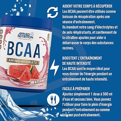 Bienfaits des BCAA Amino Hydrate pastèque Applied Nutrition et mode d’emploi post-entraînement