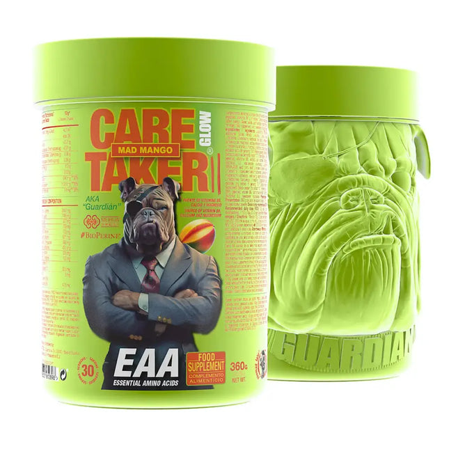 Tubes vert de Caretaker II EAA Glow 360g avec mascotte Bulldog, supplément d’acides aminés