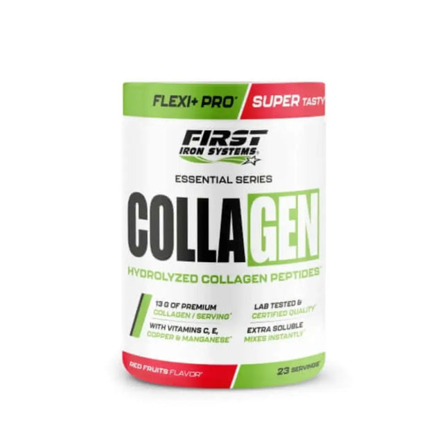 Collagen Saveur Fruits Rouges - First Iron Systems | Complément alimentaire à base de peptides de collagène bovin. Soutien optimal des articulations, des tendons, de la peau et des tissus conjonctifs.