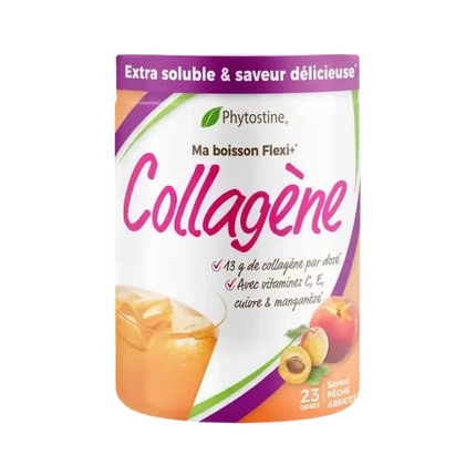 Complément Collagène Phytostine 345g – Saveur Pêche Abricot – 13g de collagène par dose avec vitamines C, E, cuivre et manganèse