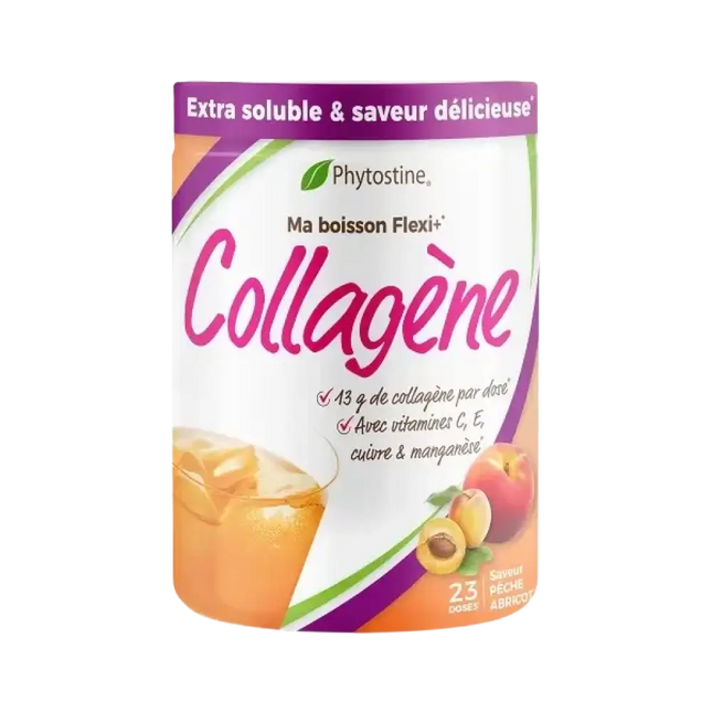 Complément Collagène Phytostine 345g – Saveur Pêche Abricot – 13g de collagène par dose avec vitamines C, E, cuivre et manganèse