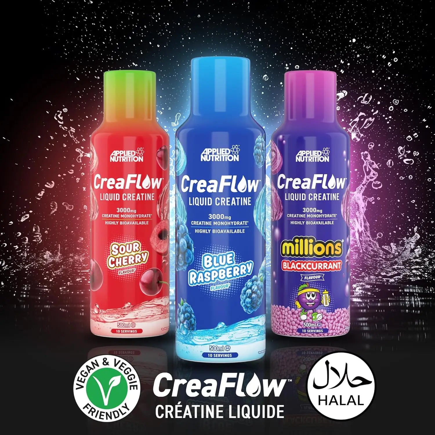 Comparatif des 3 saveurs CreaFlow – Blue Raspberry, Millions Blackcurrant, Sour Cherry – Applied Nutrition