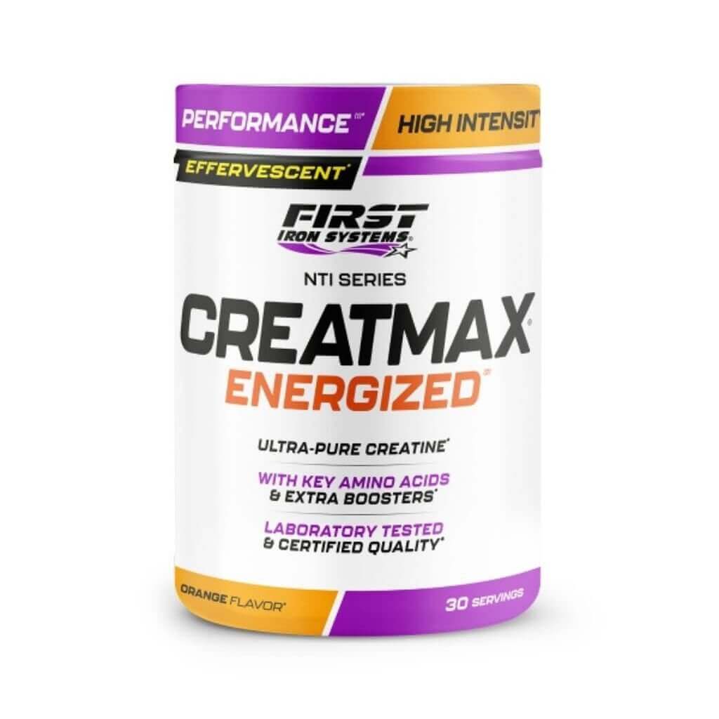 Creatmax Energized Saveur Orange - First Iron Systems | Complément alimentaire effervescent à base de créatine, BCAA, taurine, caféine et vitamines B. Booste l'énergie, la force et la récupération musculaire.