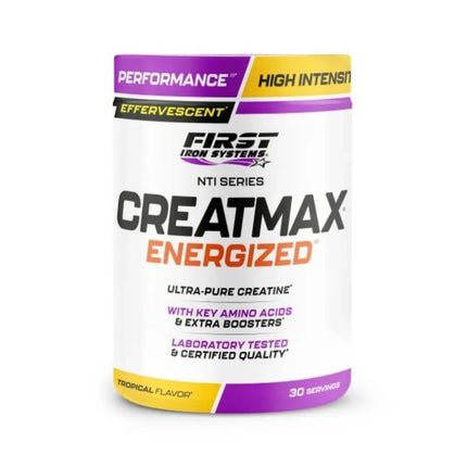 Creatmax Energized Saveur Tropical - First Iron Systems | Complément alimentaire effervescent à base de créatine, BCAA, taurine, caféine et vitamines B. Booste l'énergie, la force et la récupération musculaire.