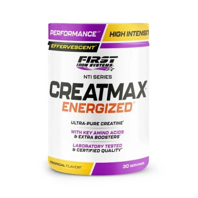 Creatmax Energized Saveur Tropical - First Iron Systems | Complément alimentaire effervescent à base de créatine, BCAA, taurine, caféine et vitamines B. Booste l'énergie, la force et la récupération musculaire.
