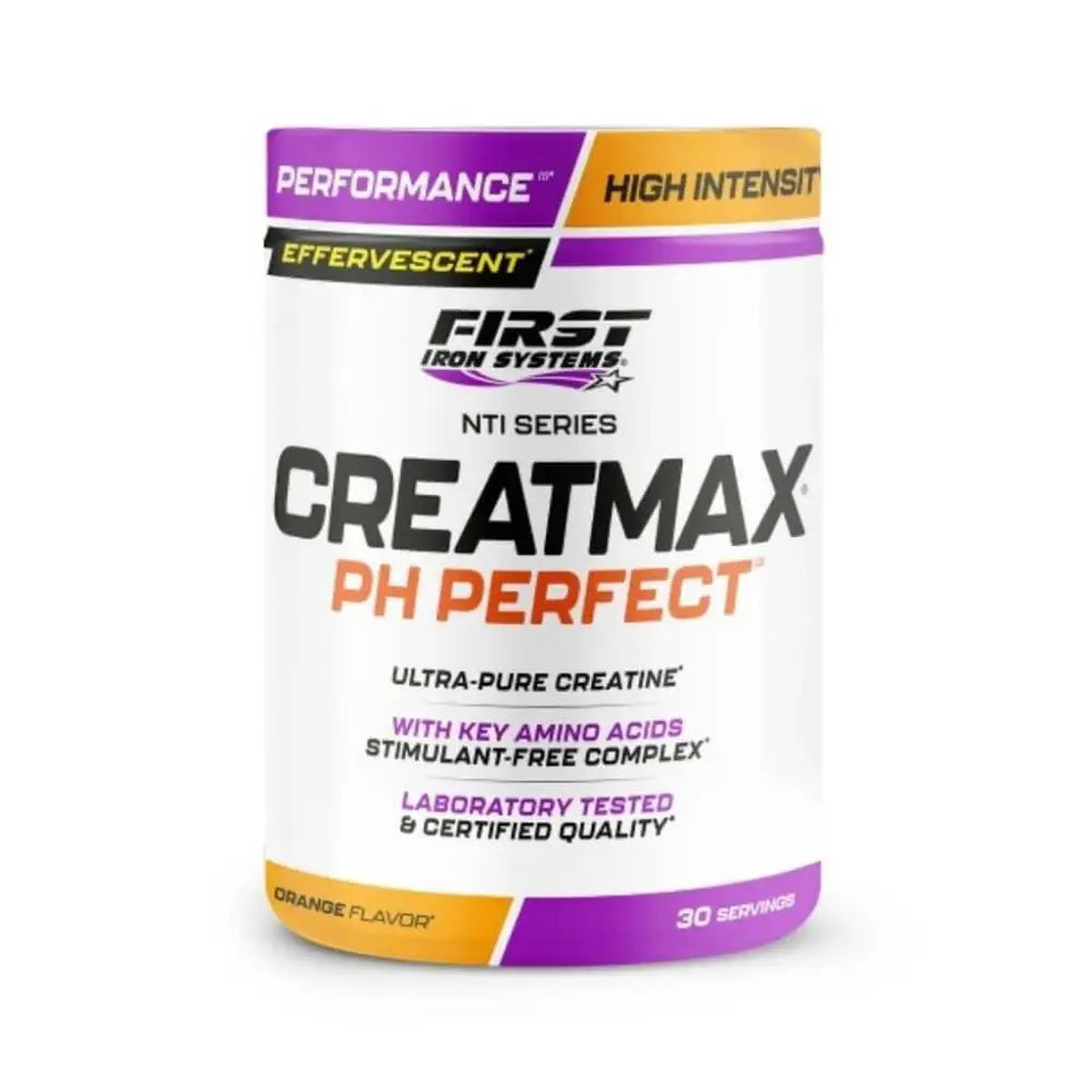 Creatmax pH Perfect Saveur Orange - First Iron Systems | Complément alimentaire effervescent à base de créatine ultra-pure, BCAA, taurine et acides aminés avancés. Optimise la performance, la récupération et l'absorption.