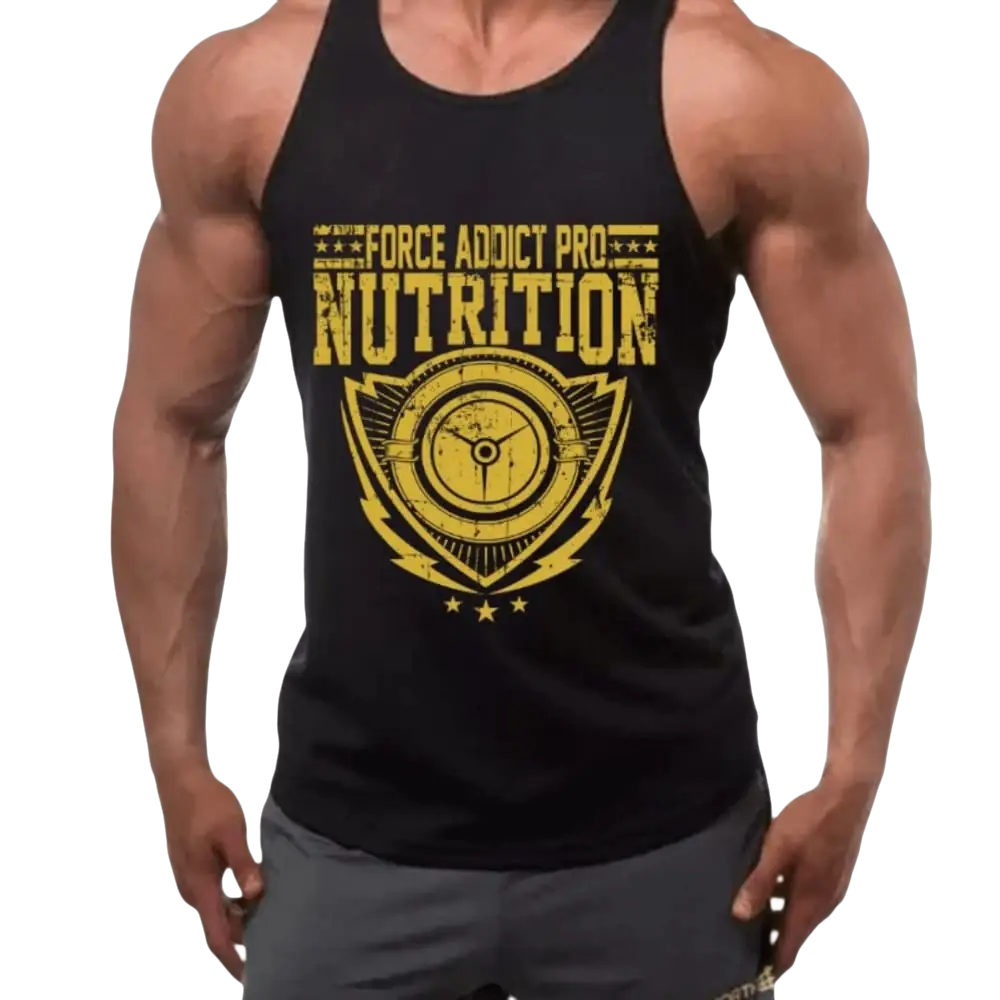 Top Tank Debardeur Noir Force Addict Pro Serie Shield Motif Gold