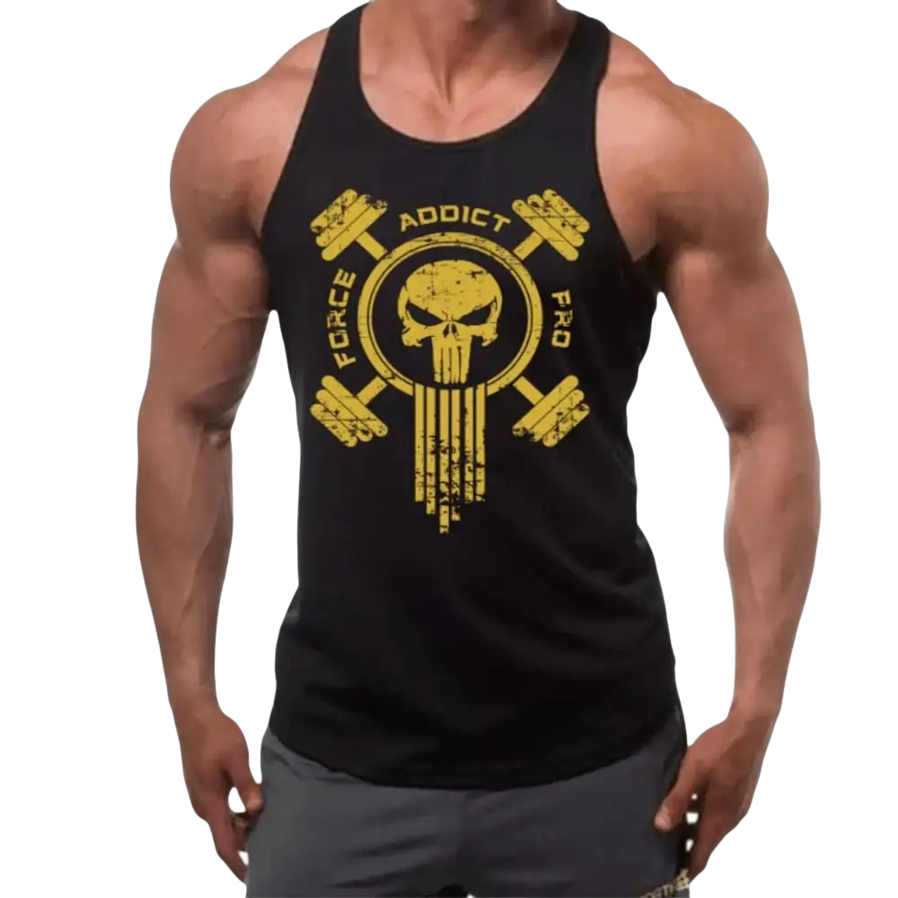 Top Tank Debardeur Noir Force Addict Pro Serie Skull Motif Gold