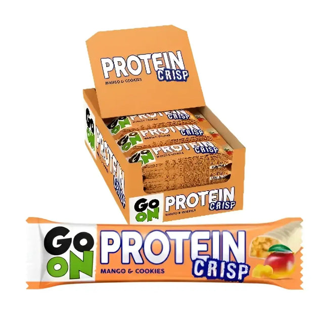 GO ON Protein Bar Crisp Mango cookies – Pack de 24 barres protéinées sans gluten, riches en vitamines et fibres, parfaites pour sportifs et actifs