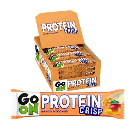 GO ON Protein Bar Crisp Mango cookies – Pack de 24 barres protéinées sans gluten, riches en vitamines et fibres, parfaites pour sportifs et actifs