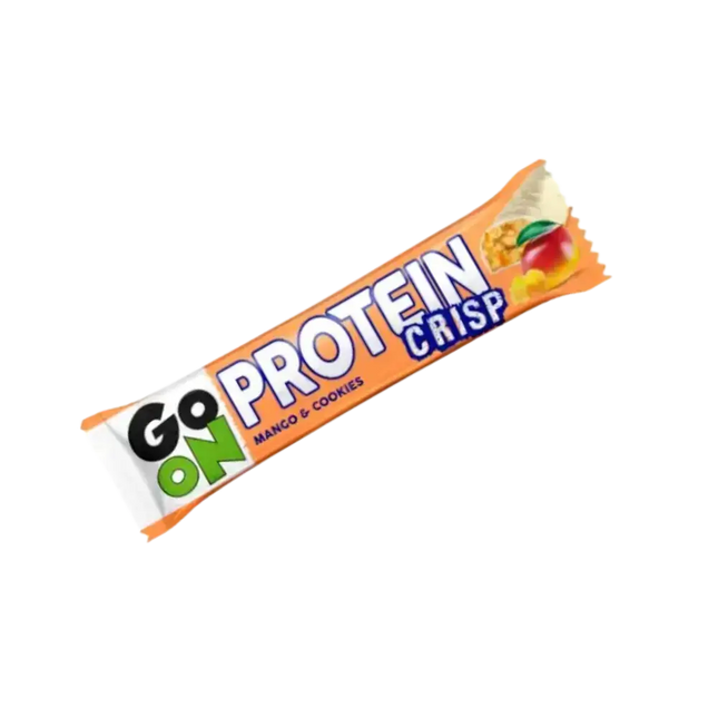 GO ON Protein Bar Crisp Mango cookies 45g – Barre protéinée croustillante, saveur mangue, enrichie en WPC 80 et vitamines, idéale pour la récupération