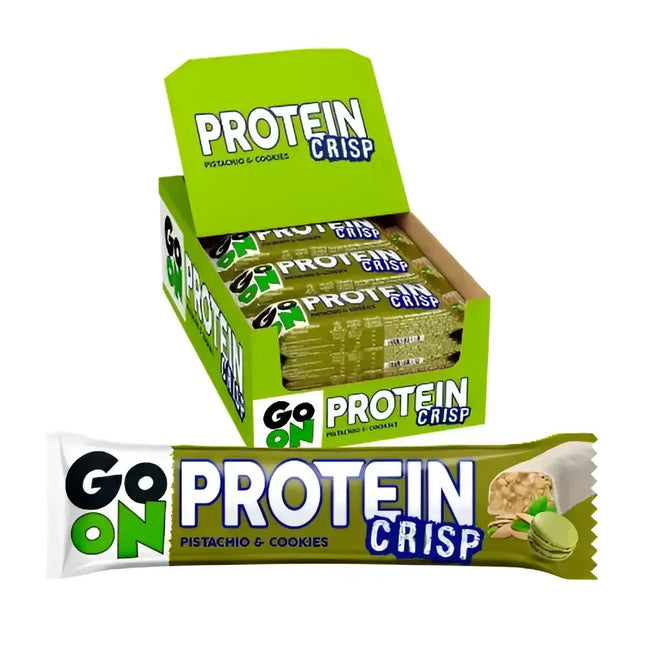 GO ON Protein Bar Crisp Pistache Cookies – Pack de 24 barres protéinées sans gluten, parfaites pour sportifs et actifs