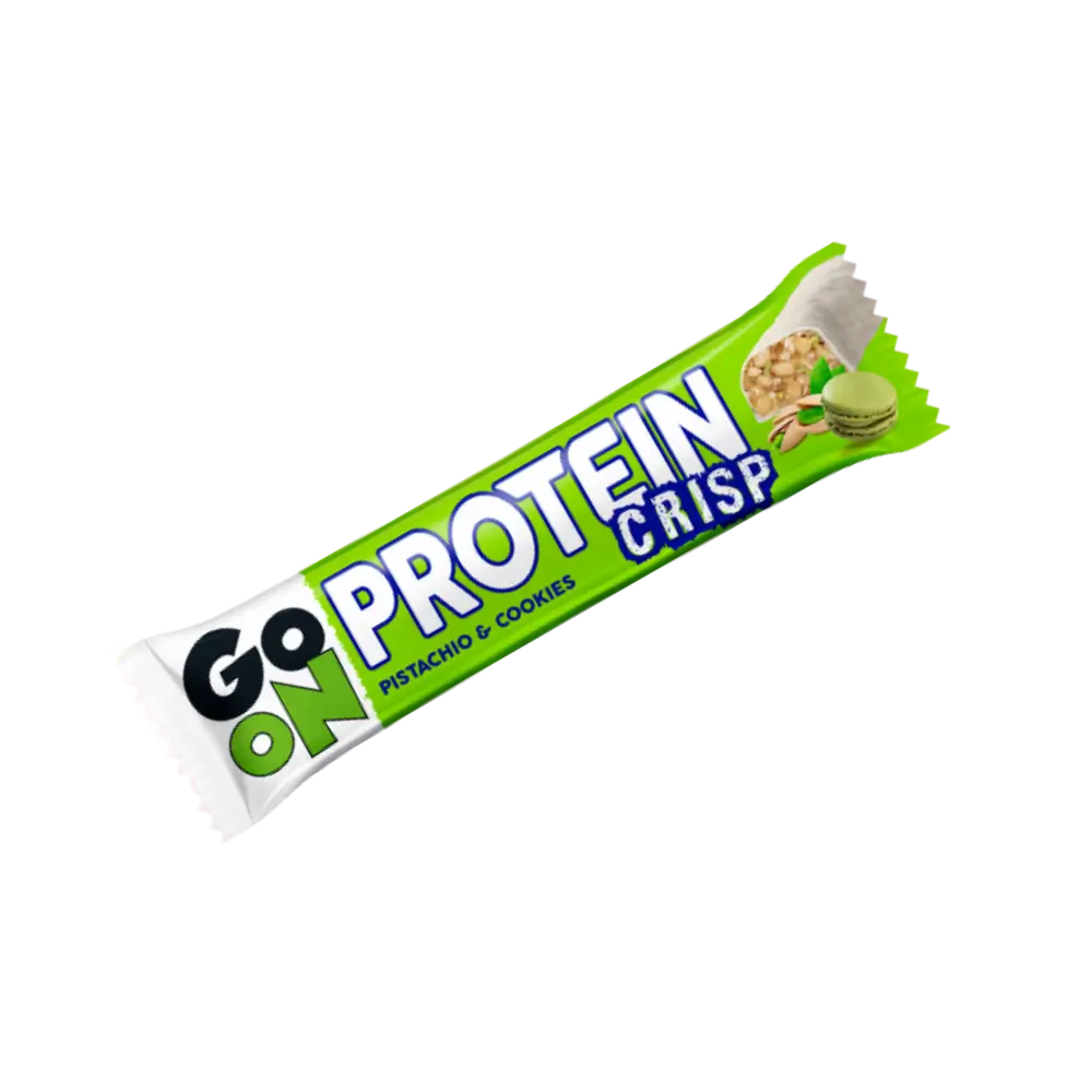 GO ON Protein Bar Crisp Pistache Cookies 45g – Barre protéinée croustillante, saveur pistache, enrichie en WPC 80, idéale pour la récupération musculaire
