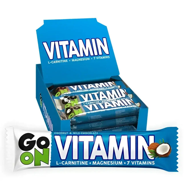 GO ON Vitamin Bar Coconut – Pack de 24 barres énergétiques à la noix de coco, source de vitamines et de magnésium, parfaite pour sportifs et personnes actives