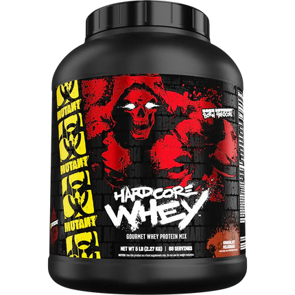 Conteneur noir en plastique de mutant hardcore whey 2270g avec absorption ultra-rapide et enzymes digestives ajoutées