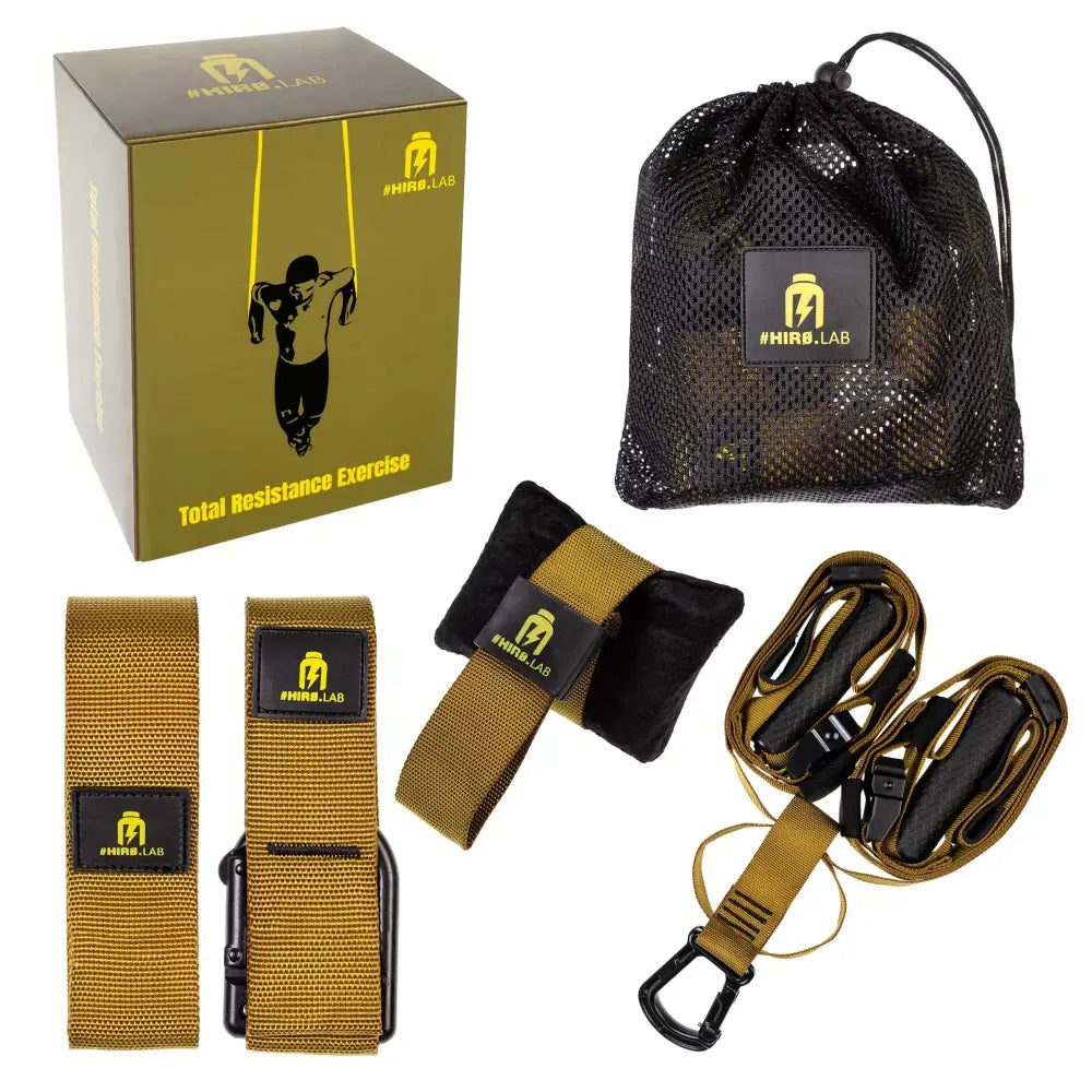 Hiro.Lab Crossfit TRX Suspension Trainer Vert, avec sangles ajustables et poignées ergonomiques, idéal pour l’entraînement fonctionnel et le gainage.

