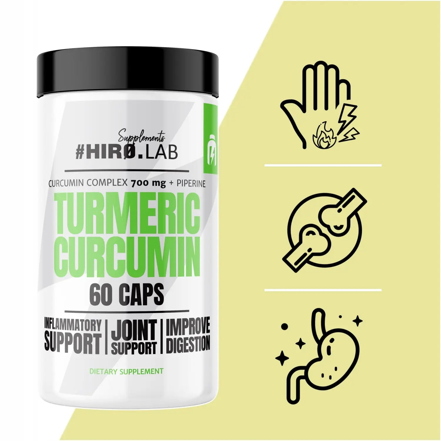 Turmeric Curcumin Hiro Lab - Bienfaits pour les articulations, digestion et inflammation