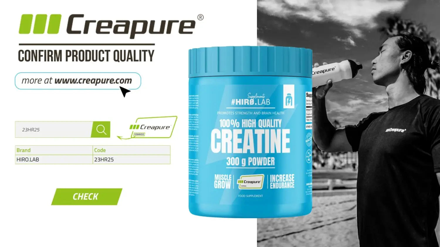 Authentification de la Créatine Creapure Hiro.Lab – Vérification du produit sur le site officiel Creapure