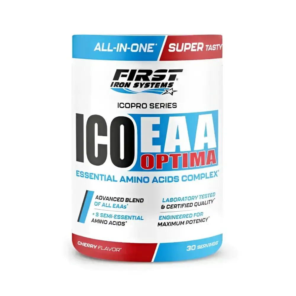 ICO EAA Optima Saveur Cerise - First Iron Systems | Complexe d'acides aminés essentiels avec BCAA, L-Glutamine et L-Citrulline pour une récupération musculaire rapide et une performance optimale