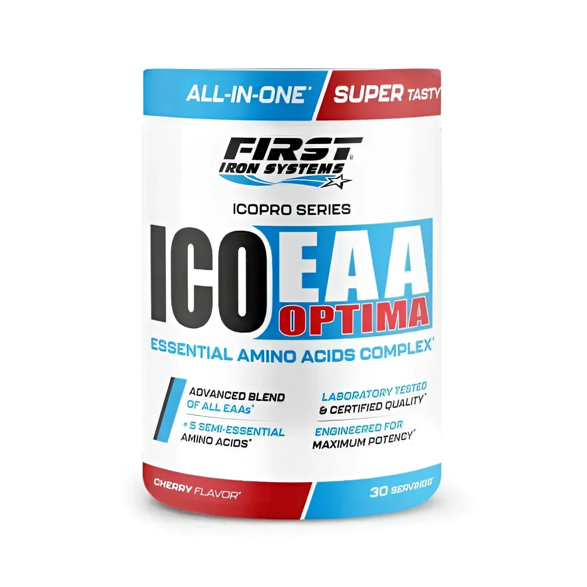 ICO EAA Optima Saveur Cerise - First Iron Systems | Complexe d'acides aminés essentiels avec BCAA, L-Glutamine et L-Citrulline pour une récupération musculaire rapide et une performance optimale