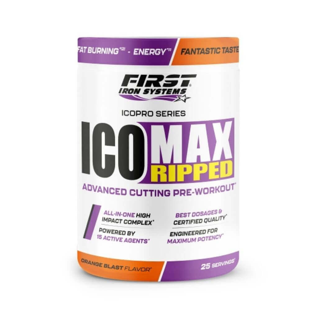 ICO MAX RIPPED Saveur Orange Blast - First Iron Systems | Pré-workout brûleur de graisse ultra-performant, conçu pour booster l’énergie, améliorer l’endurance et favoriser la définition musculaire.