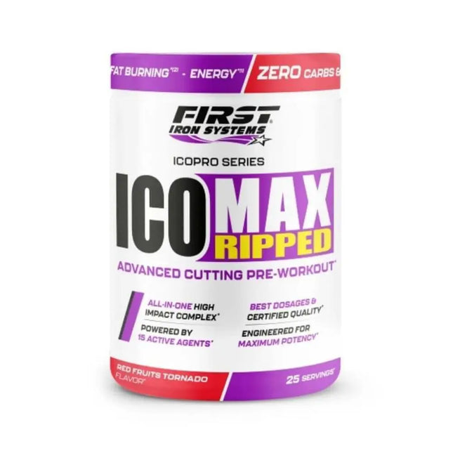 ICO MAX RIPPED Saveur Red Fruits Tornado - First Iron Systems | Pré-workout brûleur de graisse ultra-performant, conçu pour booster l’énergie, améliorer l’endurance et favoriser la définition musculaire.