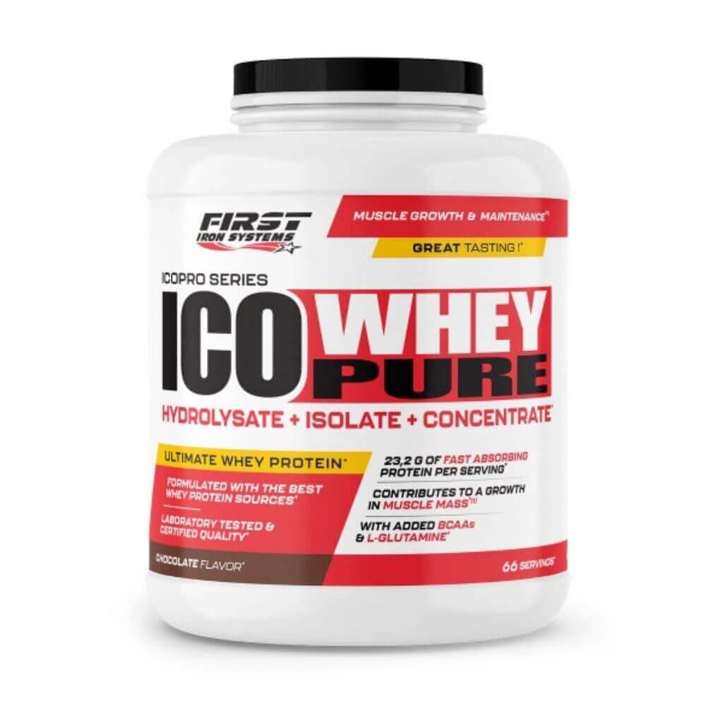 ICO WHEY PURE Saveur Chocolat - First Iron Systems | Protéine de lactosérum à absorption rapide pour le développement musculaire et la récupération optimale.