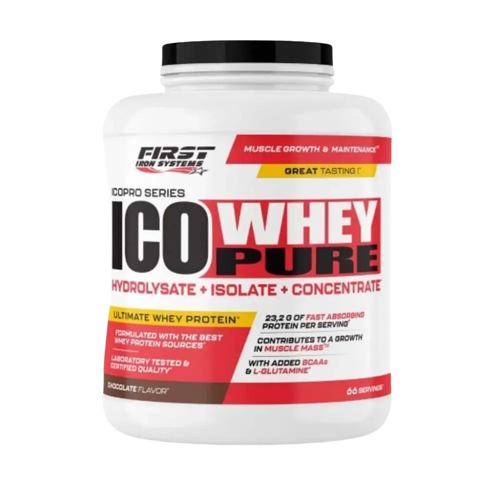 ICO WHEY PURE Saveur Chocolat - First Iron Systems | Protéine de lactosérum à absorption rapide pour le développement musculaire et la récupération optimale.
