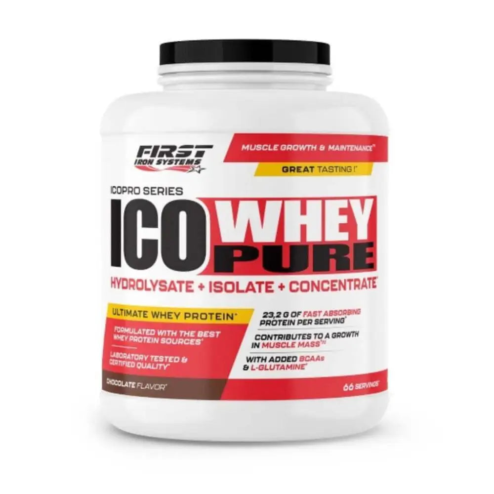 ICO WHEY PURE Saveur Chocolat - First Iron Systems | Protéine de lactosérum à absorption rapide pour le développement musculaire et la récupération optimale.