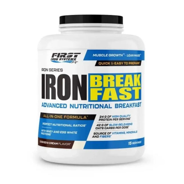 Iron Breakfast Saveur Cookies & Cream - First Iron Systems | Petit-déjeuner complet et équilibré, riche en protéines, fibres et vitamines pour une énergie durable.