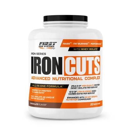 Conteneur blanc en plastique avec couvercle noir first iron systems iron cuts complexe nutritionnel tout-en-un 1100g