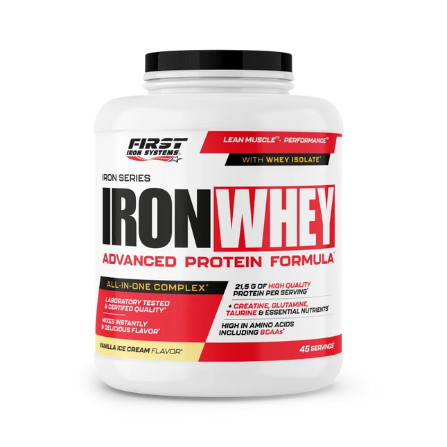 Pot de plastique blanc iron whey 1500g whe protéine tout-en-un filtrés à basse température vanille ice cream