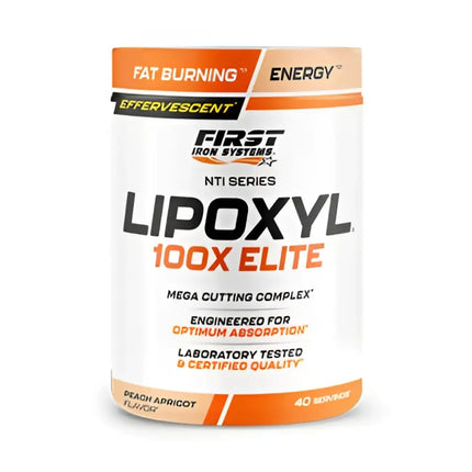Lipoxyl 100x elite 400g est un complément énergétique effervescent pêche abricot aidant à la définition musculaire et à réduire la fatigue