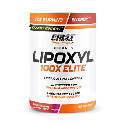 Pot blanc lipoxyl 100x elite 400g de first iron systems aide à réduire définition musculaire et lipoxyl 50x elite