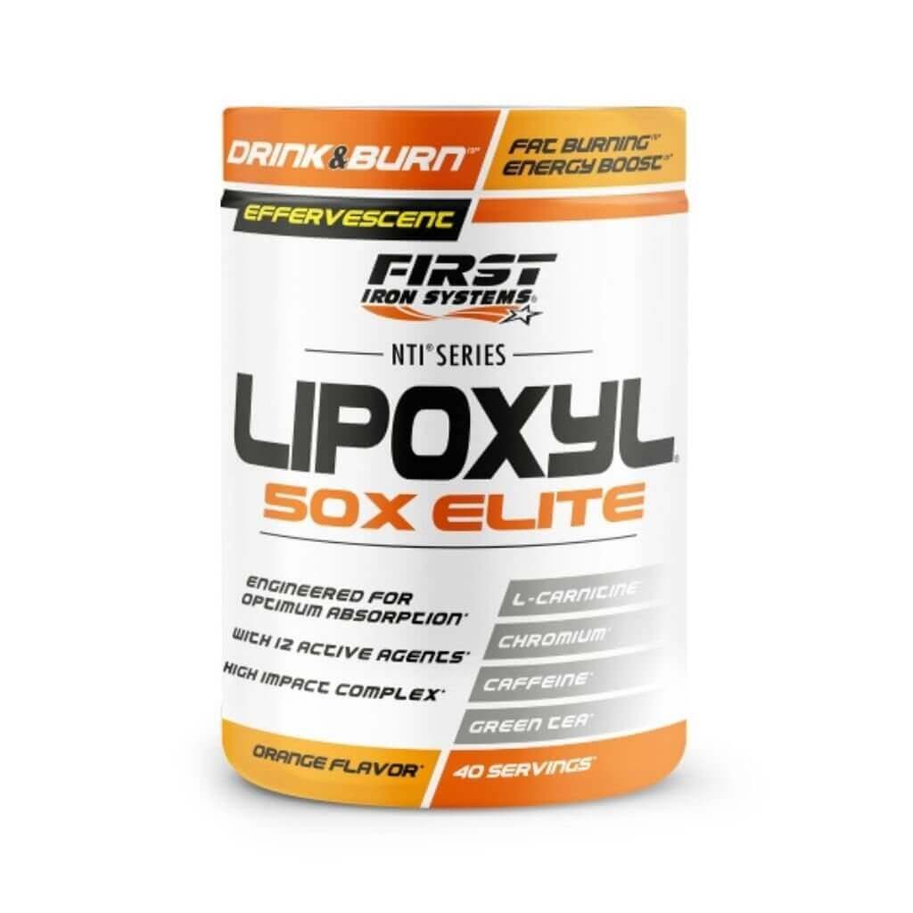 LIPOXYL 50X ELITE Parfum Orange - Brûleur de graisse thermogénique puissant, favorisant la perte de poids et la définition musculaire, avec caféine, L-Carnitine et extraits de plantes.