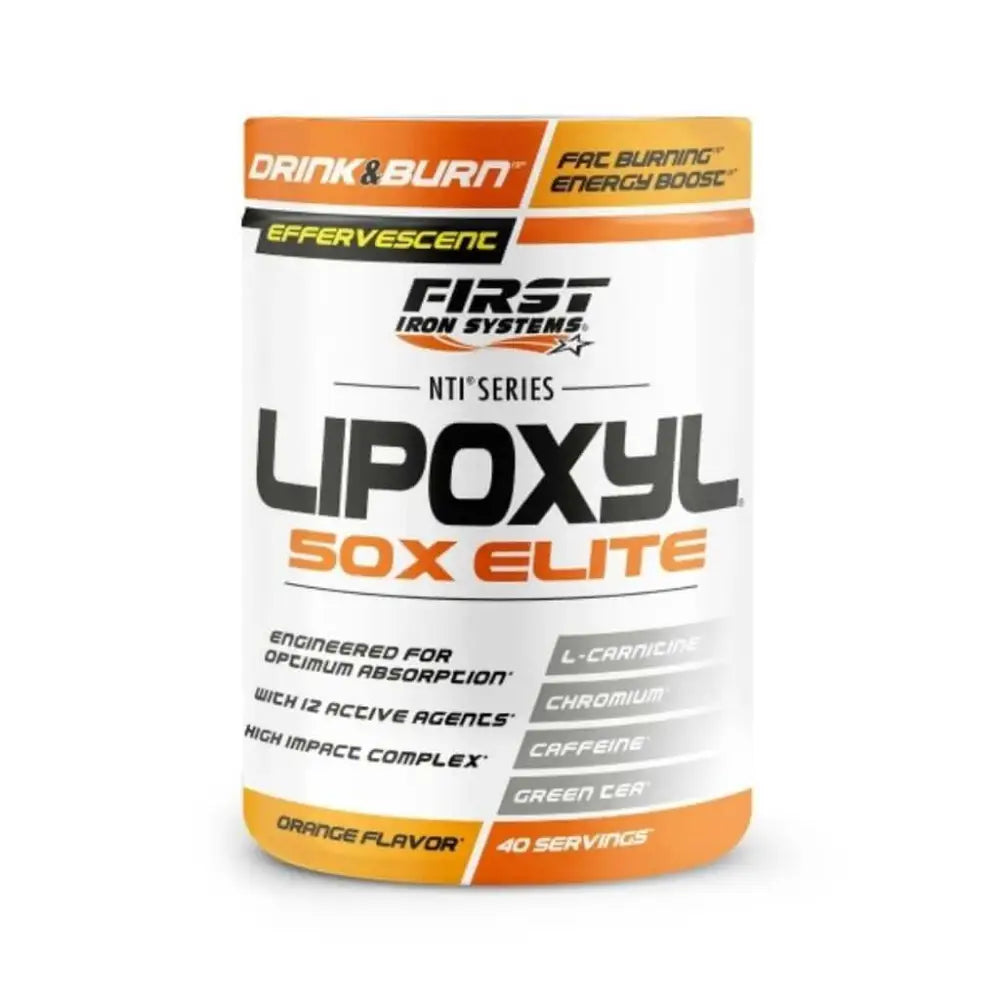 LIPOXYL 50X ELITE Parfum Orange - Brûleur de graisse thermogénique puissant, favorisant la perte de poids et la définition musculaire, avec caféine, L-Carnitine et extraits de plantes.