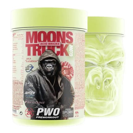 Deux tubs de MOONSTRUCK® GLOW PRE-WORKOUT avec doses élevées d’ingrédients actifs pour une pompe musculaire optimale