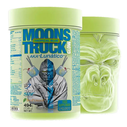 Deux contenants de Moons Truck pour MOONSTRUCK GLOW avec doses élevées d’ingrédients actifs et pompe musculaire