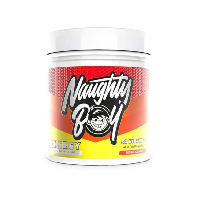 Pot de Naughty Boy ENERGY Pre-Workout Parfum ROCKET ICE LOLLY pour améliorer les performances et la concentration en musculation