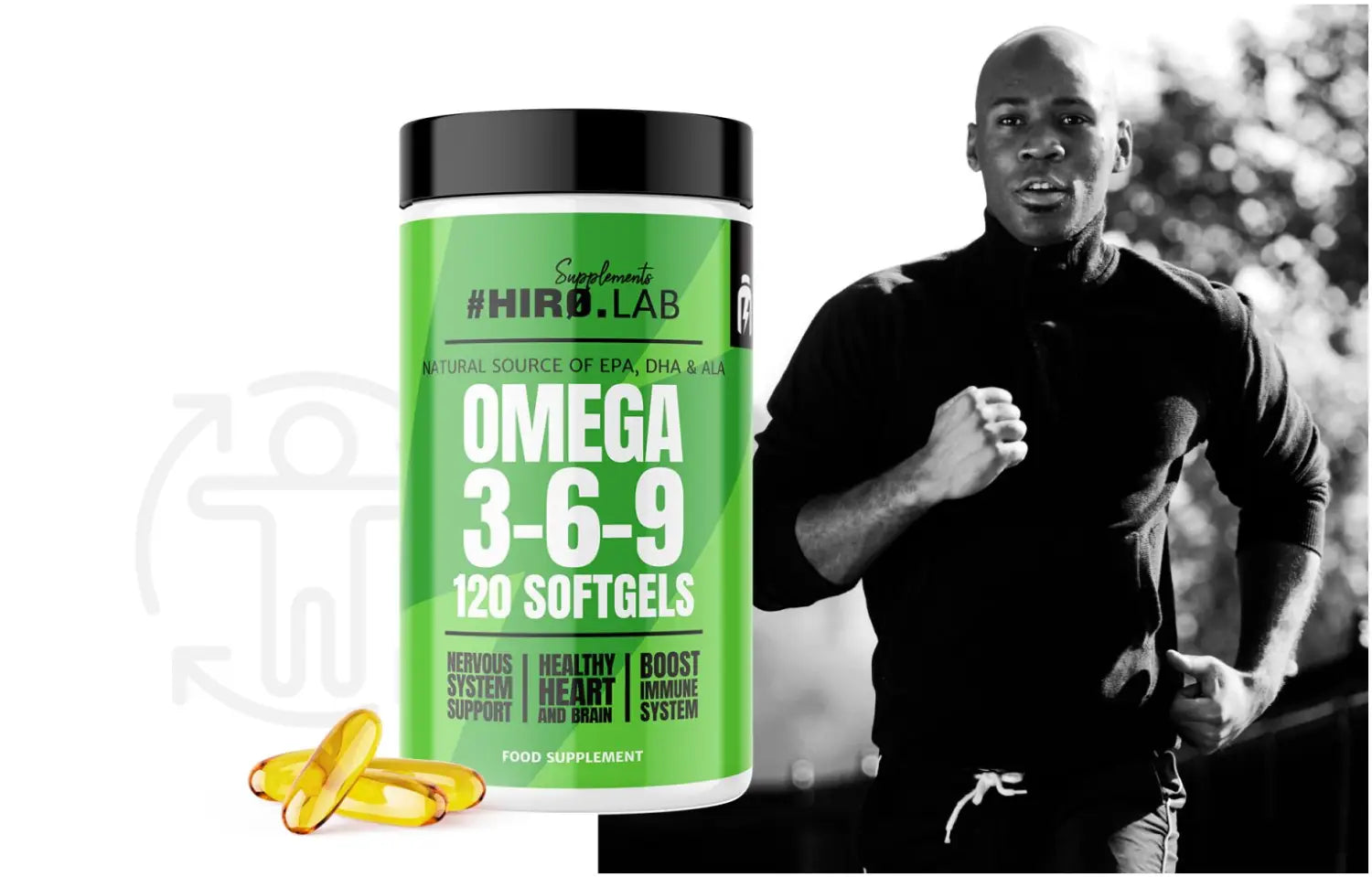 Complément"Complément alimentaire Omega 3-6-9 HIRO.LAB – Soutien du cœur, du cerveau et du système immunitaire, parfait pour les sportifs et coureurs
