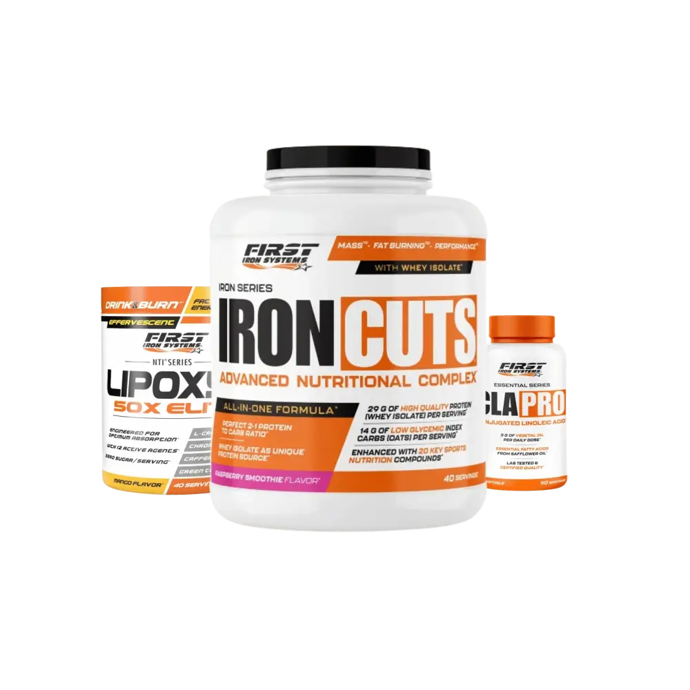 Pack Sèche et Définition 1 IRON SERIES - First Iron Systems | Programme complet de sèche musculaire et de définition incluant IRON CUTS 2200G, LIPOXYL 50X ELITE 400G et CLA PRO 90 Gélules.